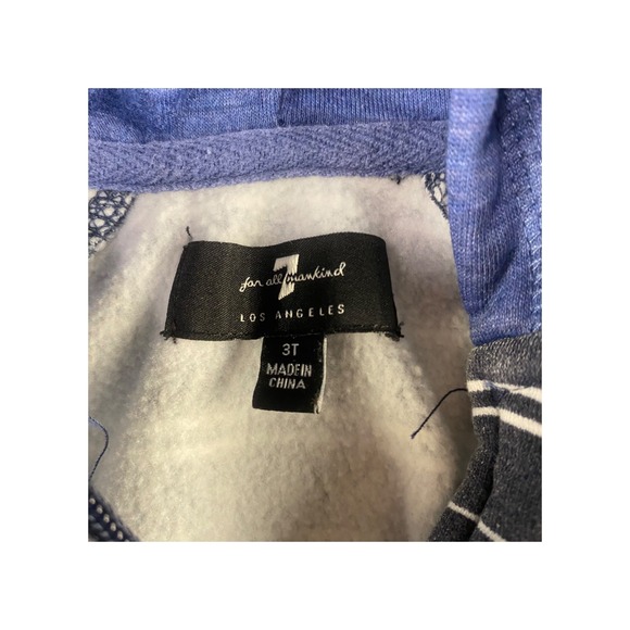 7 For All Mankind Kids Blue White Stripe Zip Up Hoodie 3T - Picture 5 of 6